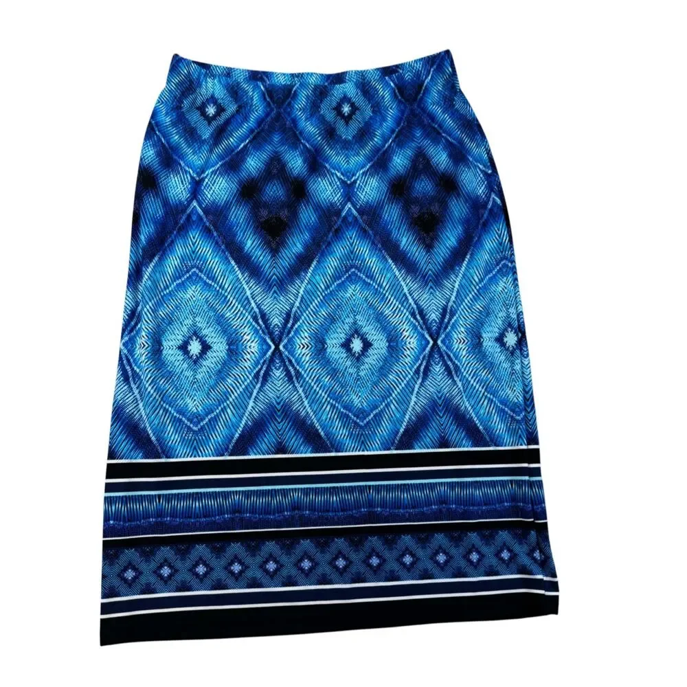 Chico's Skirt Women's 0 Small Blue Black Stretch Pull On Straight Geometric Cute